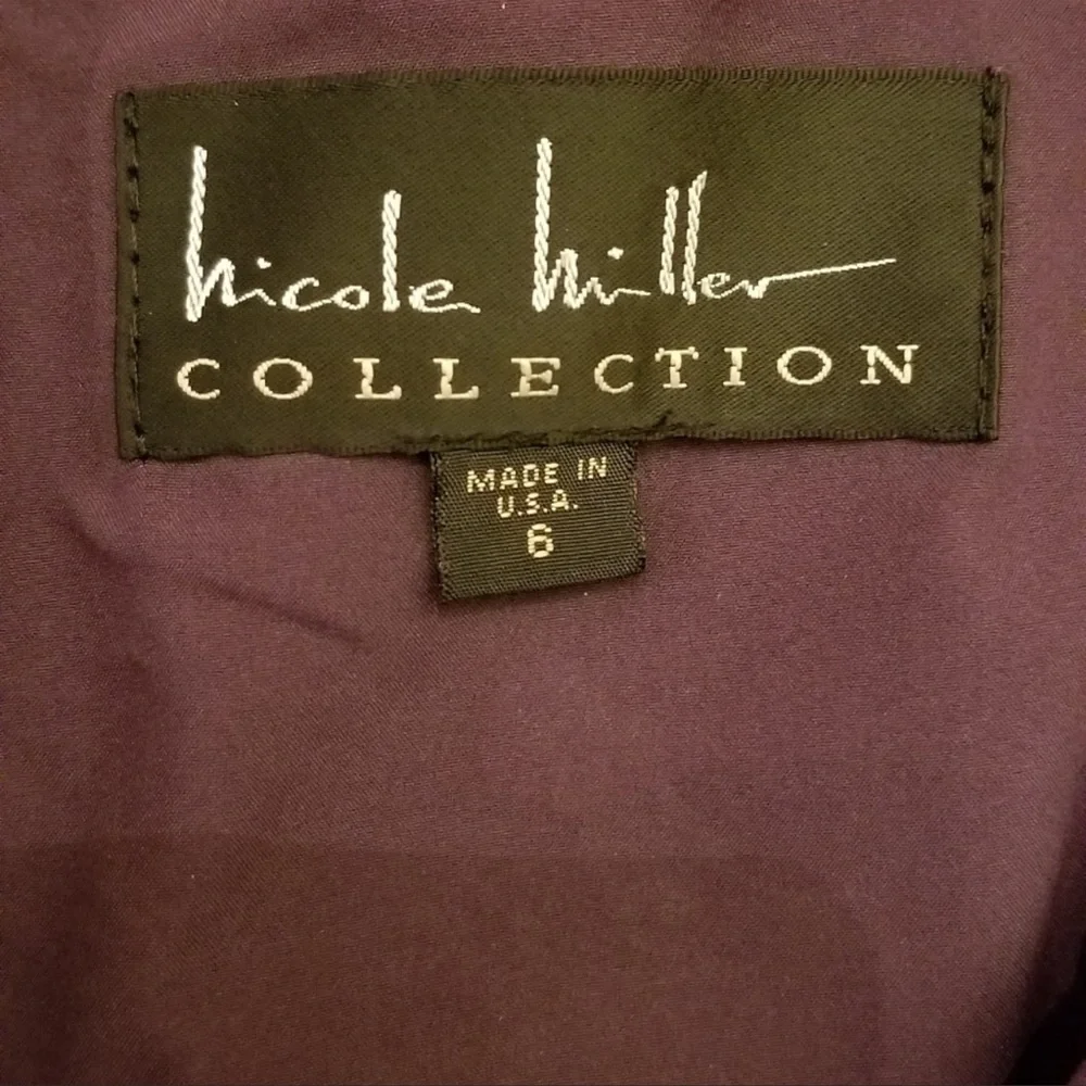 Nicole Miller Ruched Metallic Purple/Black Back Zip Dress, with Some stretch - Picture 6 of 6